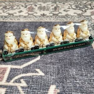 Vintage 2000 Gold Santa Claus Holiday Lights Mini Tealite Candles Six Total